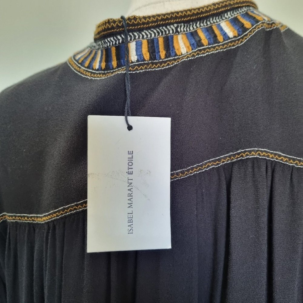 Isabel Marant Etoile Cabella Black Embroidered Peasant Blouse Size 36 - Picture 10 of 10